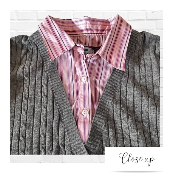 IZOD Cable Knit Faux Cardigan Front and Blouse Gray and Pink Women’s Size - Picture 4 of 8